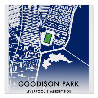 Goodison Park Stadiumの地図 – エバートンFCの本拠地 ポスター