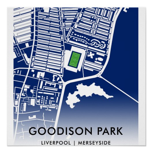 Goodison Park Stadiumの地図 – エバートンFCの本拠地 ポスター (正面)