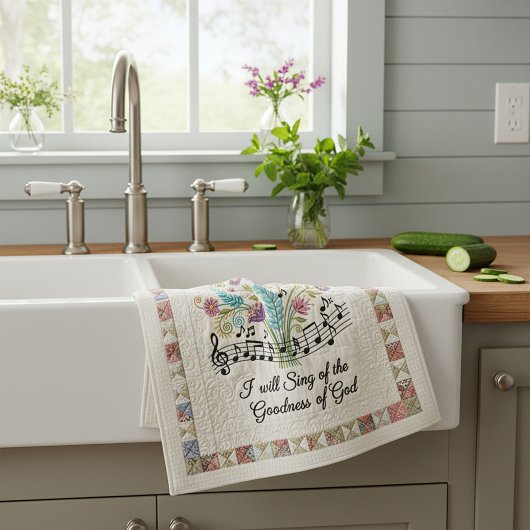 Goodness of God quilted look floral music キッチンタオル