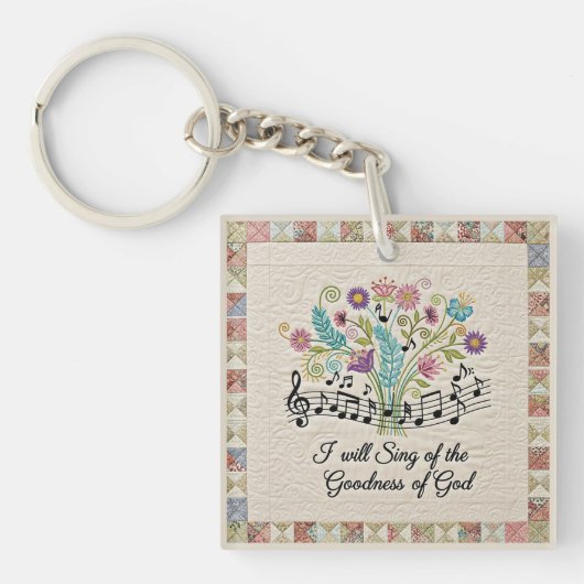 Goodness of God quilted look floral music キーホルダー (正面)