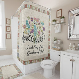 Goodness of God quilted look floral music シャワーカーテン