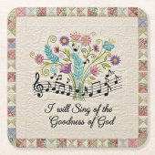 Goodness of God quilted look floral music スクエアペーパーコースター (正面)