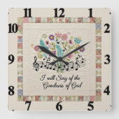 Goodness of God quilted look floral music スクエア壁時計 (正面)