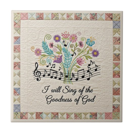 Goodness of God quilted look floral music タイル (正面)