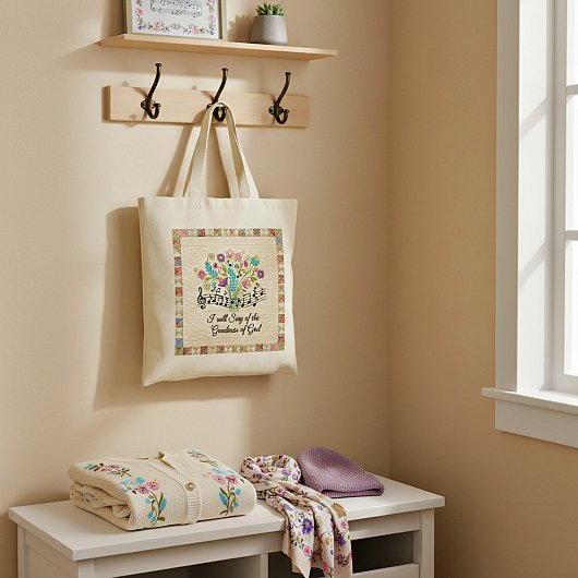 Goodness of God quilted look floral music トートバッグ