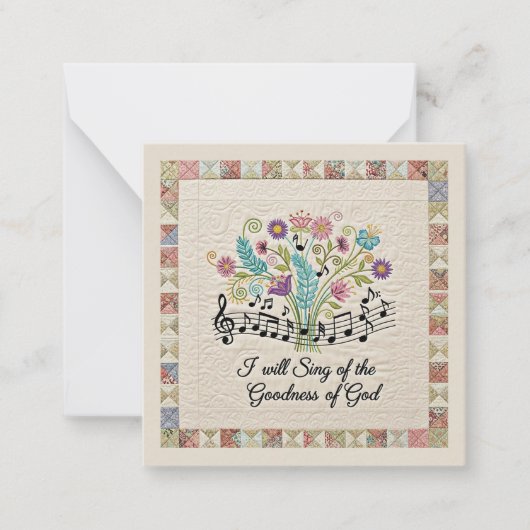 Goodness of God quilted look floral music ノートカード (正面)