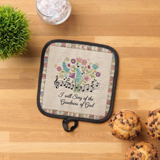 Goodness of God quilted look floral music 鍋敷き (トップダウン)