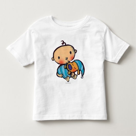 Goodnight青いパジャマのキスの愛らしい子犬 トドラーTシャツ (正面)