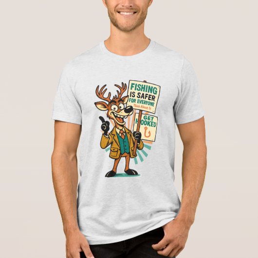 Goofy Deer Satire – “Fishing Is Safer” Propaganda  トライブレンドＴシャツ (正面)
