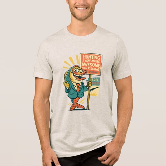 Goofy Fish Propaganda– “Hunting Is Awesome” Satire トライブレンドＴシャツ (正面)