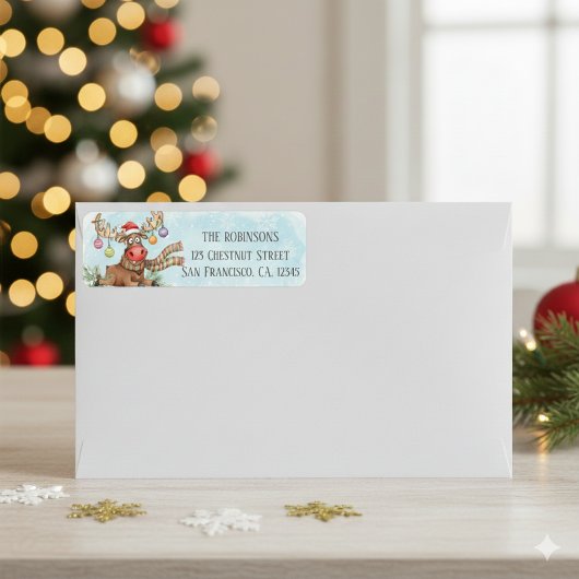 Goofy Reindeer Christmas Lights Return Address ラベル