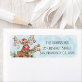 Goofy Reindeer Christmas Lights Return Address ラベル (インサイチュ)
