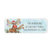 Goofy Reindeer Christmas Lights Return Address ラベル (正面)