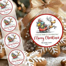 Goofy whimsical reindeer sticker funny deer print ラウンドシール