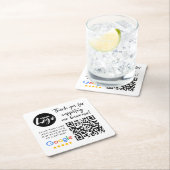 GoogleレビューありがとうロゴQRコード スクエアペーパーコースター (インサイチュ)