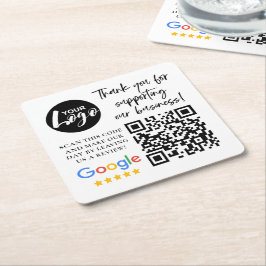 GoogleレビューありがとうロゴQRコード スクエアペーパーコースター