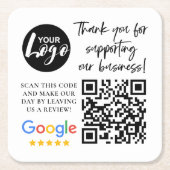 GoogleレビューありがとうロゴQRコード スクエアペーパーコースター (正面)