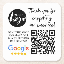 GoogleレビューありがとうロゴQRコード スクエアペーパーコースター
