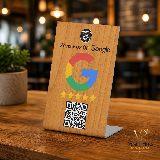 Googleレビューテーブルサイン 木製QRコード ビジネス用 台座サイン