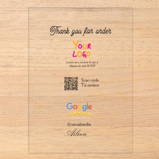 GoogleレビュービジネスロゴウェブサイトQRコードスキャン アクリル招待状 (正面)