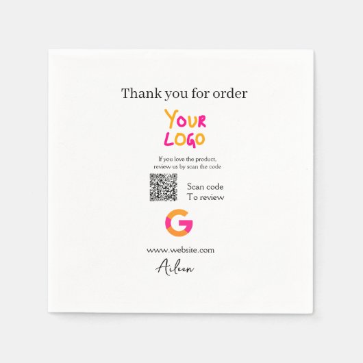 GoogleレビュービジネスロゴウェブサイトQRコード読み取り スタンダードカクテルナプキン (正面)