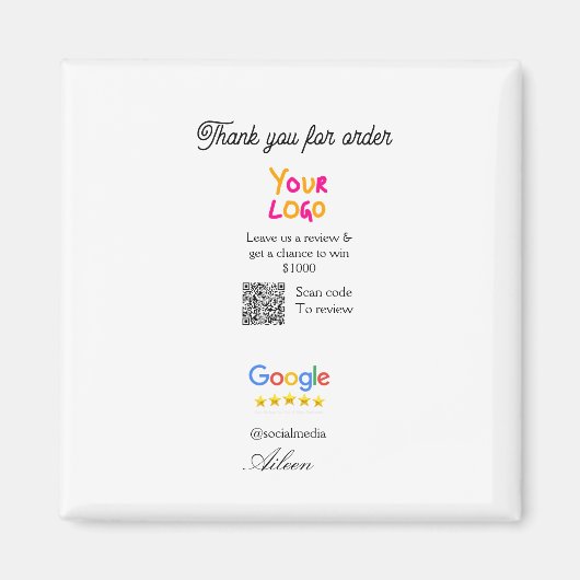 GoogleレビュービジネスロゴウェブサイトQRコード読み取り マグネット (正面)