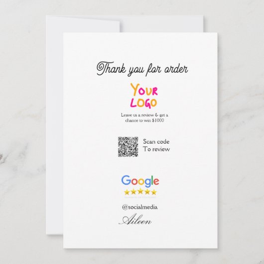 GoogleレビュービジネスロゴウェブサイトQRコード読み取り 招待状 (正面)