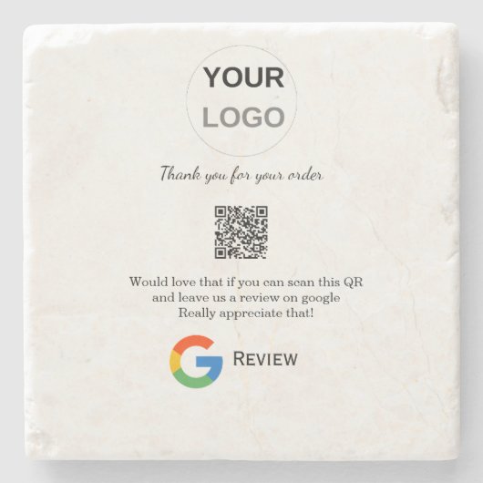 GoogleレビュービジネスロゴQRレビューのスキャン ストーンコースター (正面)