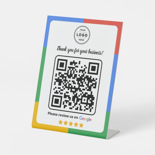 Googleレビュー依頼カード（ロゴとQRコード付き） 台座サイン (正面)