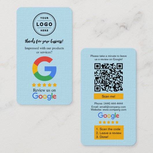 Googleレビュー依頼カード(ロゴとQRコード付き) 名刺 (正面/裏面)