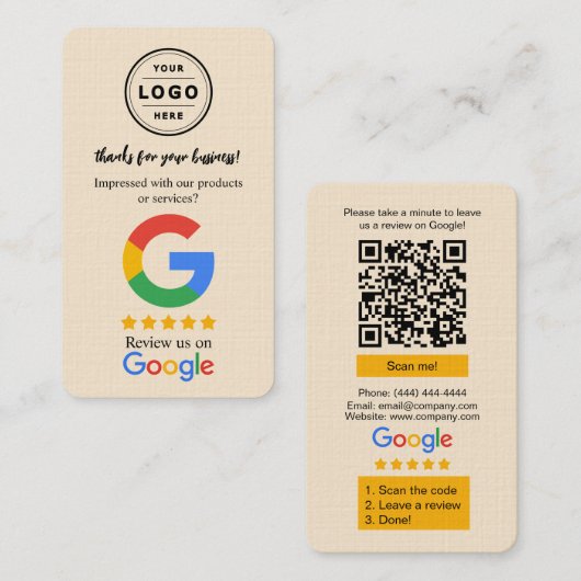 Googleレビュー依頼カード（ロゴとQRコード付き） 名刺 (正面/裏面)