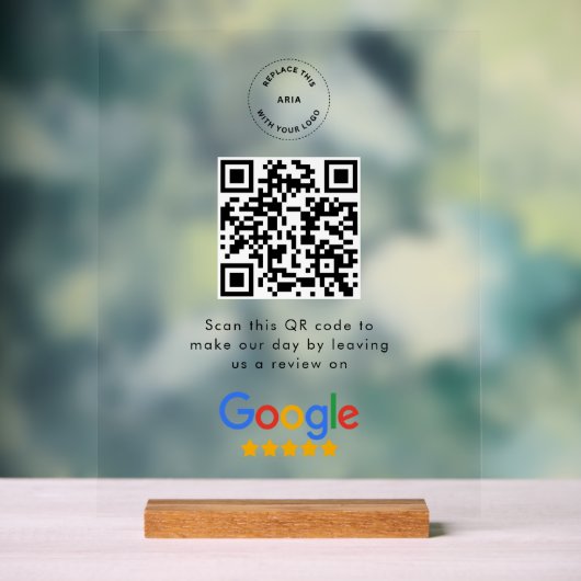 Googleレビュー依頼 | QRコード ビジネス ロゴ アクリルサイン (ニュートラル)