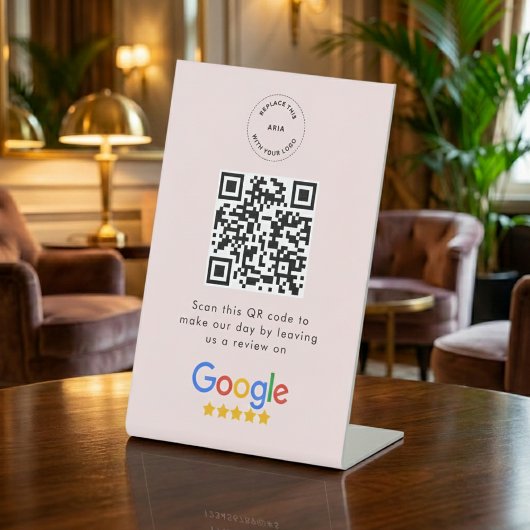 Googleレビュー依頼｜QRコード ビジネス ロゴ ピンク 台座サイン