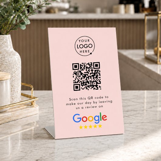 Googleレビュー依頼|QRコード ビジネス ロゴ ピンク 台座サイン