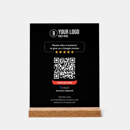 Googleレビュー用QRコード 評判の高いビジネスカード 5つ星 アクリルサイン (正面)