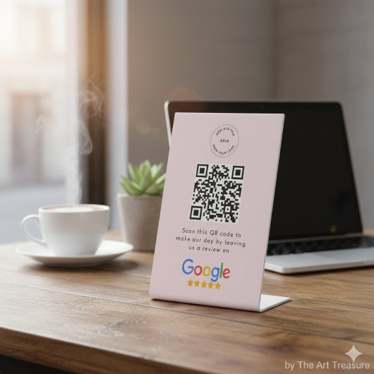 Googleレビュー要求 | QRコードビジネスロゴピンク 台座サイン