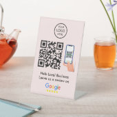 Googleレビュー |ビジネスフィードバックピンクQRコード 台座サイン (インサイチュ)