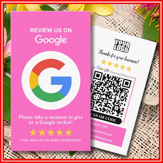 Googleレビュー | ビジネスレビューはこちら ピンクのQRコード 名刺