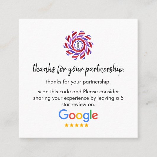 Googleレビュー |ビジネスレビューリンクQRコードスクア スクエア名刺 (正面)