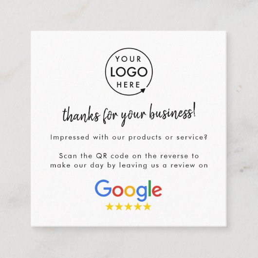 Googleレビュー |ビジネスレビューリンクQRコード スクエア名刺 (正面)