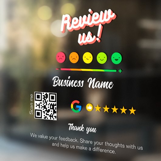 Googleレビュー 私のビジネスに感謝するQRコード ウィンドウサイン