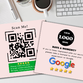 Googleレビュー | QRコード |赤面ピンクモダン スクエア名刺