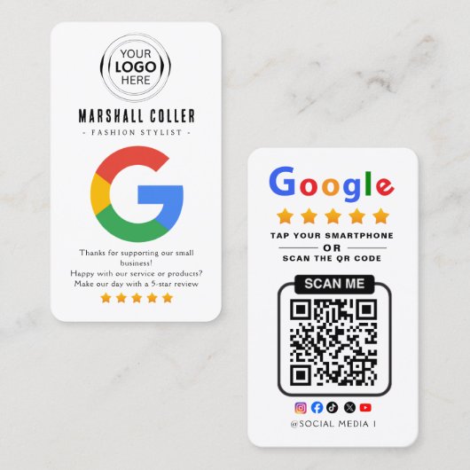 GoogleレビューQRコードでタップしてレビューを書いてください Google評価 名刺 (正面/裏面)