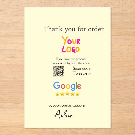 GoogleレビューQRコードビジネス ありがとう アクリル招待状 (正面)