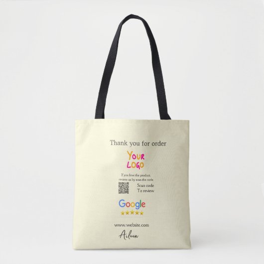 GoogleレビューQRコードビジネス 感謝 トートバッグ (正面)