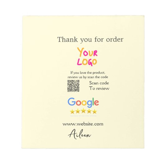 GoogleレビューQRコードビジネス 感謝 ノートパッド (正面)
