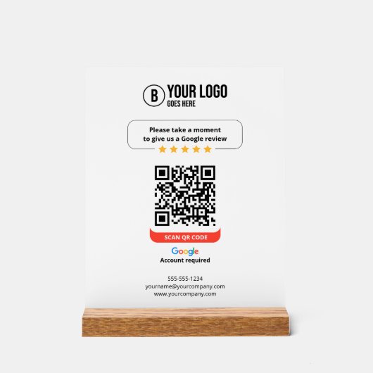 GoogleレビューQRコード率マイビジネス5スター アクリルサイン (正面)