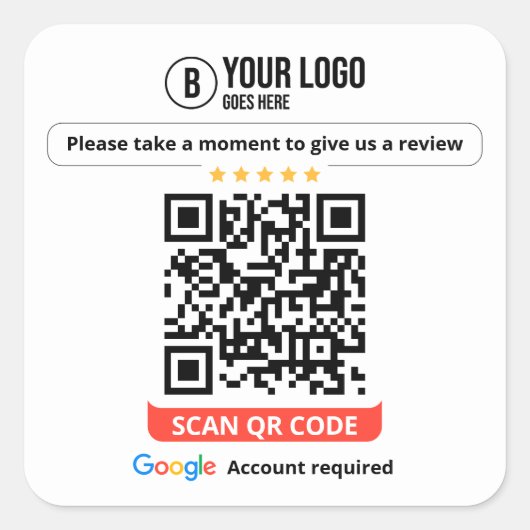 GoogleレビューQRコード率マイビジネス5スター スクエアシール (正面)