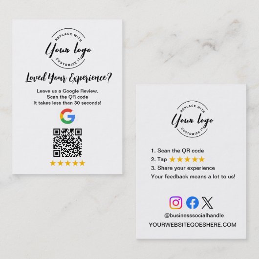 GoogleレビューQRコード顧客フィードバックリクエスト 名刺 (正面/裏面)