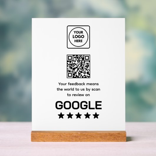GoogleレビューQRコード | モダンビジネスディスプレイ アクリルサイン (ニュートラル)